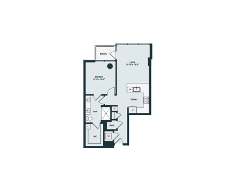 Floor plan for 1 bed, 1 bath, 785 sqft
